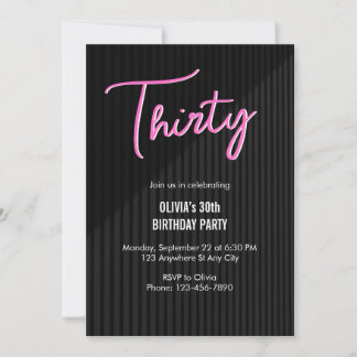 Retro Pink Neon 30th Birthday Invitation