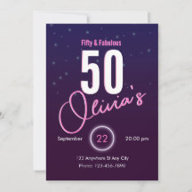 Retro Pink Neon Fifty & Fabulous Birthday