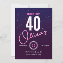Retro Pink Neon Naugty 40th Birthday
