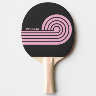 Retro Pink Night Curl Stripes with Name Ping Pong Paddle