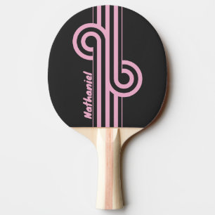 Retro Pink Night Stripe Loop with Name Ping Pong Paddle