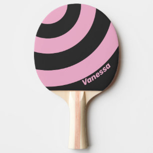 Retro Pink Night Three Circle Stripe with Name Ping Pong Paddle