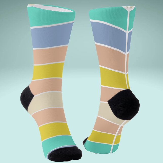 Retro pink ochre yellow turquoise Striped Socks (Creator Uploaded)