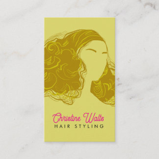 Retro Pink Olive Green Hair Styling Flat Design QR Business Card