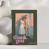 Retro Pink Olive Photo Bold Groovy Modern Wedding