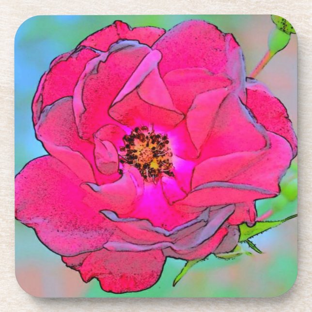 Retro Pink Open Rose/Coasters Coaster (Front)