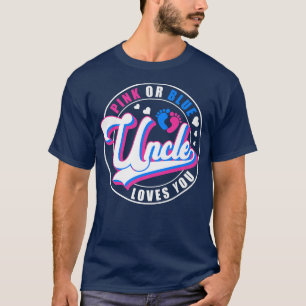 Retro Pink Or Blue Uncle Loves You Baby Gender Rev T-Shirt