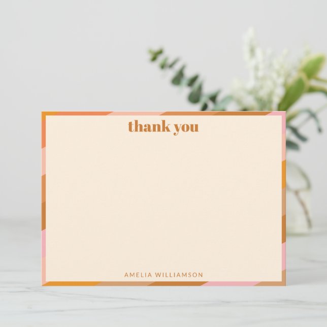 Retro Pink Orange Custom Bridal Shower  Thank You Card (Standing Front)