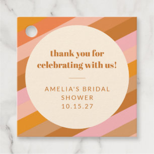 Retro Pink Orange Custom Bridal Shower Thank You Favour Tags