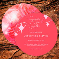 Retro Pink Orange Disco Ball Wedding Save the Date