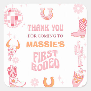 Retro Pink Orange First Rodeo 1st Birthday Square Sticker