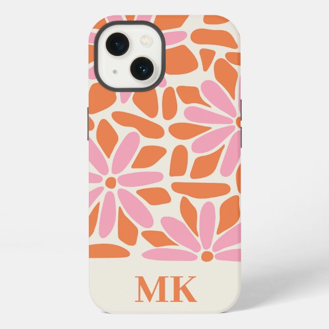 Retro Pink & Orange Flower Monogram iPhone Case (Back)