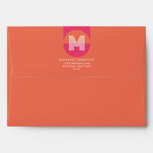 Retro Pink Orange Geometric Monogram Address Envelope