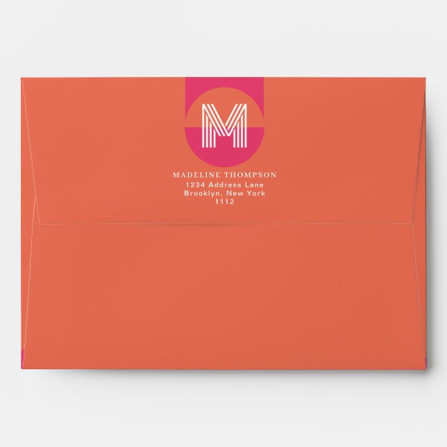 Retro Pink Orange Geometric Monogram Address Envelope (Back (Top Flap))
