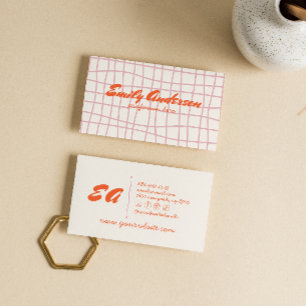 Retro Pink Orange Hand Written Drawn Groovy Girly  Business Card