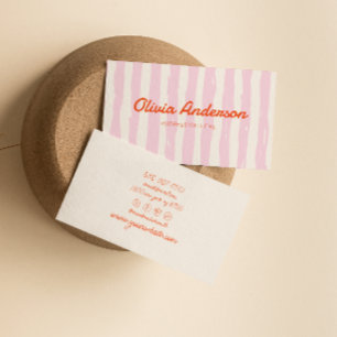 Retro Pink Orange Handwritten Drawn Stripped Girly Business Card