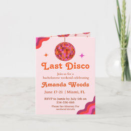 Retro Pink Orange Last disco Bachelorette Weekend Invitation