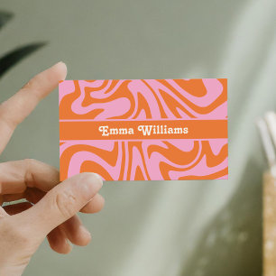 Retro Pink Orange Modern Business Card