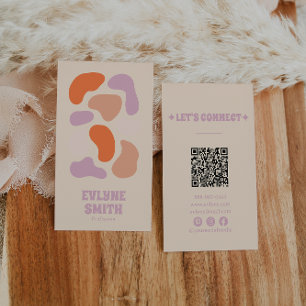Retro Pink Orange QR Code Abstract Groovy Girly Business Card