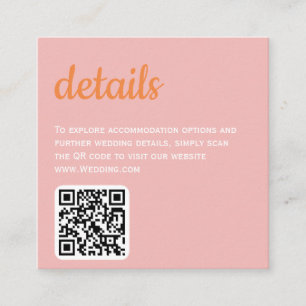 Retro Pink Orange QR Wedding Details Card