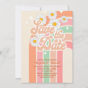 Retro Pink Orange rainbow Wedding save the date Invitation
