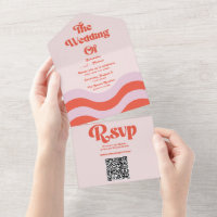Retro Pink Orange Typography QR Code Wedding