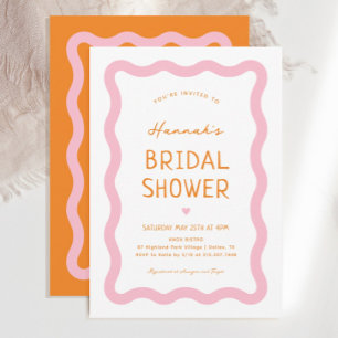 Retro Pink Orange Wavy Bridal Shower Invitation