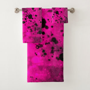 Retro Pink Paint Splatter Bath Towel Set