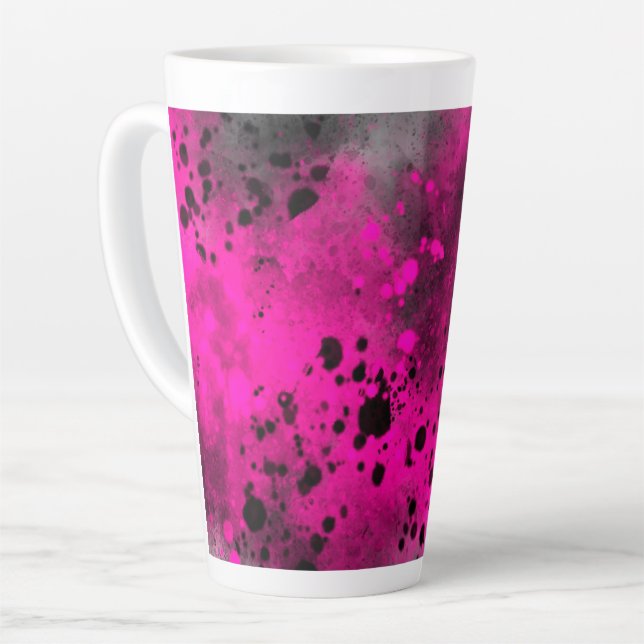 Retro Pink Paint Splatter  Latte Mug (Left Angle)