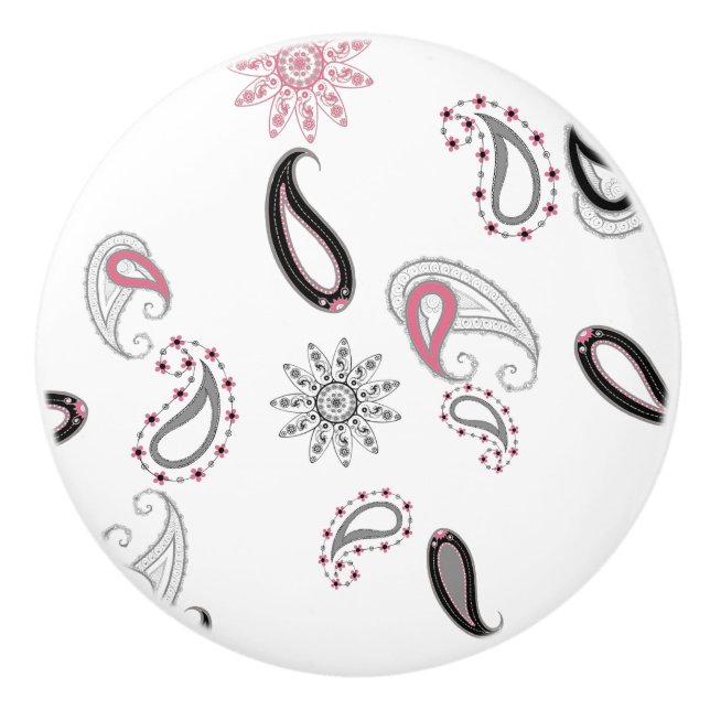 Retro Pink Paisley ceramic knob (Front)
