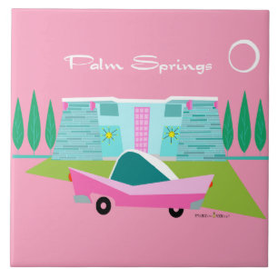 Retro Pink Palm Springs Ceramic Tile