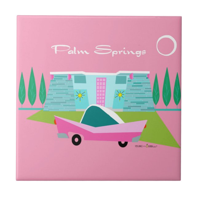 Retro Pink Palm Springs Ceramic Tile (Front)