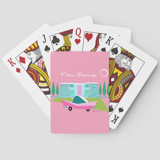 Retro Pink Palm Springs Classic Playing Cards (Back)