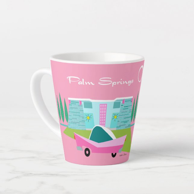 Retro Pink Palm Springs Latte Mug (Left Angle)