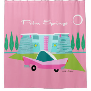 Retro Pink Palm Springs Shower Curtain