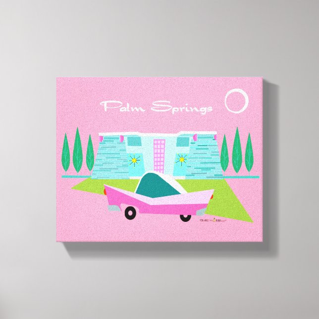 Retro Pink Palm Springs Stretched Canvas Print (Front)