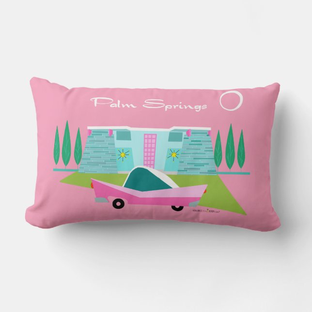 Retro Pink Palm Springs Throw Pillow (Front)