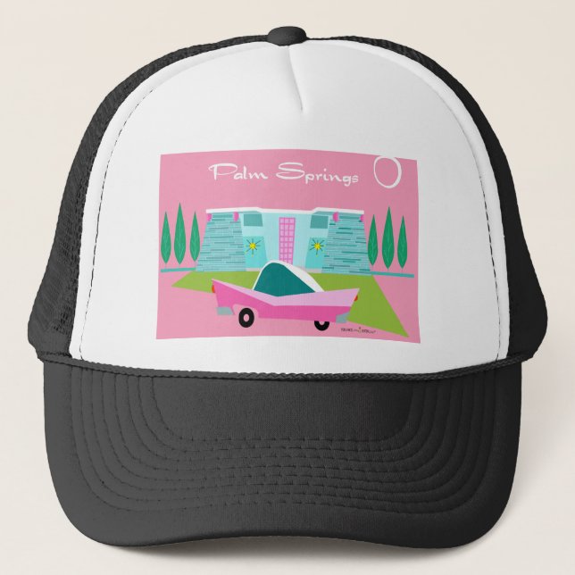 Retro Pink Palm Springs Trucker Hat (Front)