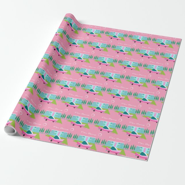 Retro Pink Palm Springs Wrapping Paper (Unrolled)