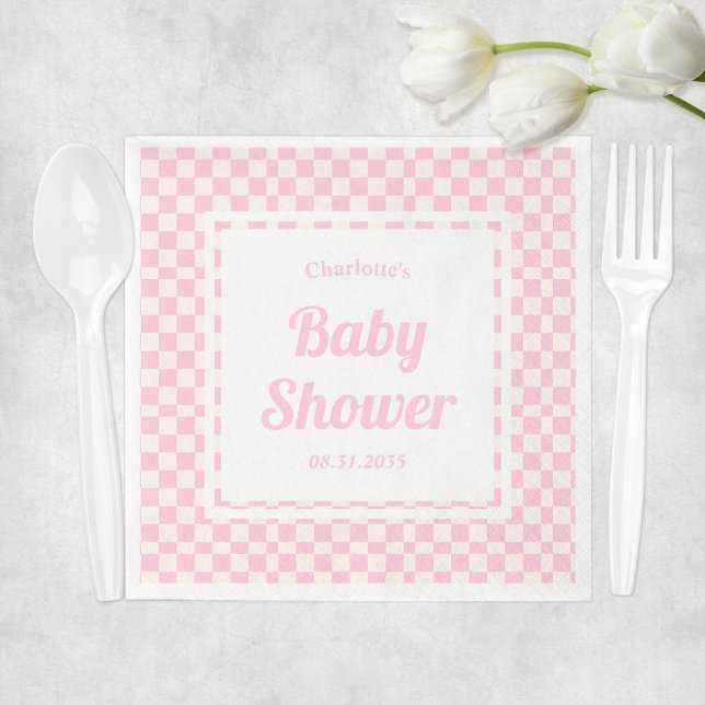 Retro Pink Pastel Check Pattern Girl Baby Shower Napkin (Retro Pink Pastel Check Pattern Girl Baby Shower Napkins
)