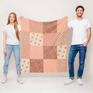 Retro Pink Patchwork Fleece Blanket