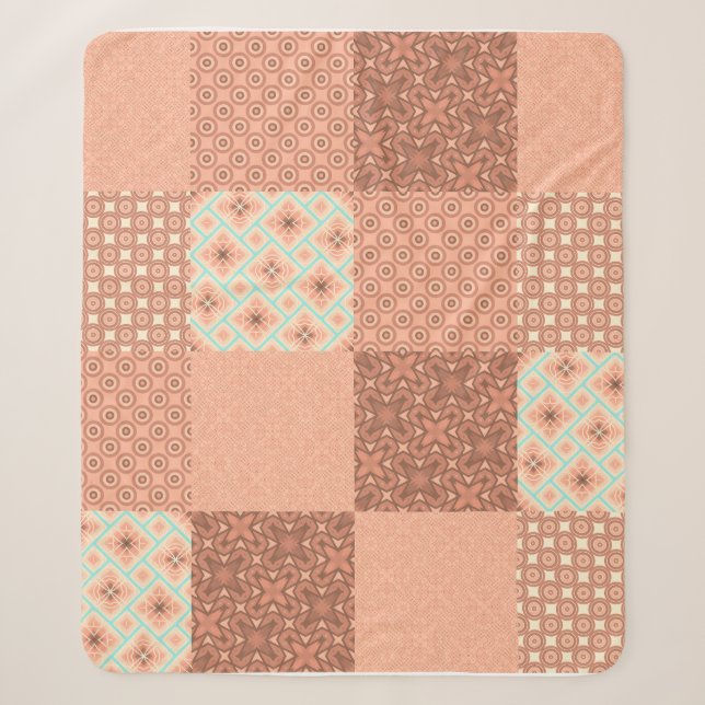 Retro Pink Patchwork Sherpa Blanket (Front)