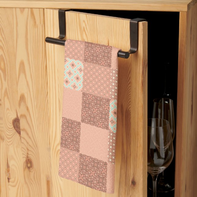 Retro Pink Patchwork Tea Towel (Thirds Fold)