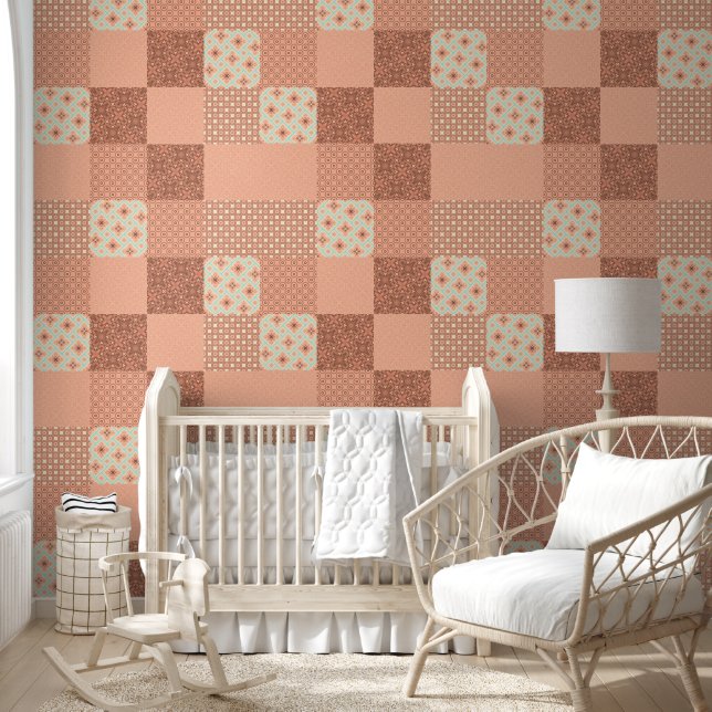 Retro Pink Patchwork Wallpaper (Kids)