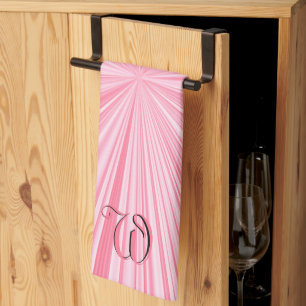 Retro Pink Pattern Initials Tea Towel