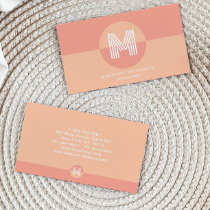 Retro Pink Peach Geometric Modern Monogram Business Card
