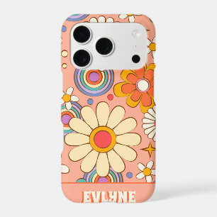 Retro Pink Peach Orange Groovy Floral Trendy
