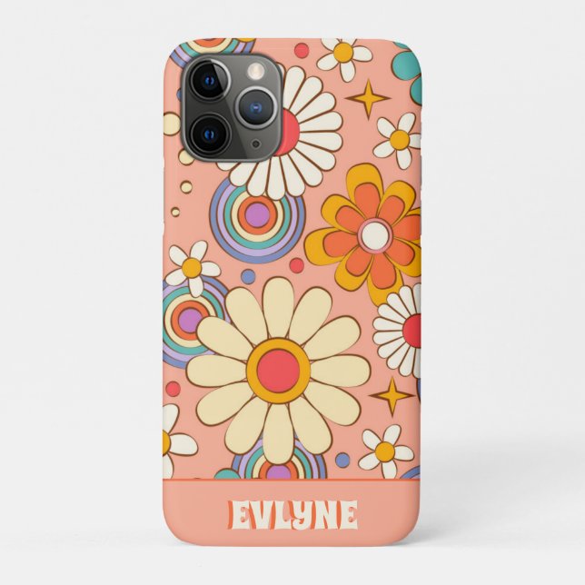 Retro Pink  Peach Orange Groovy Floral Trendy Case-Mate iPhone Case (Back)