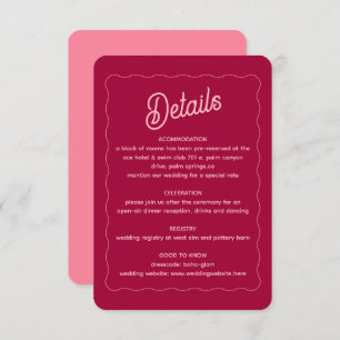 Retro Pink Peach Wave Frame Wedding Details Enclosure Card