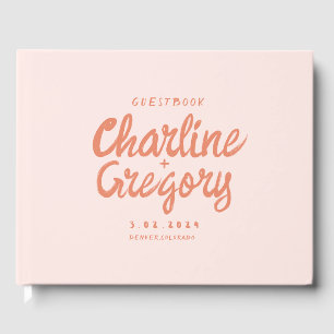 Retro Pink PeachyHandwriting Wedding  Guest Book